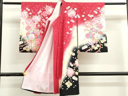 平和屋着物[]お宮参り　女の子　祝着　産着　初着　のしめ　雪輪鈴花束文　暈し染め　洗える着物　CAAT6339ze