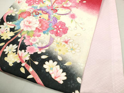 平和屋着物[]お宮参り　女の子　祝着　産着　初着　のしめ　雪輪鈴花束文　暈し染め　洗える着物　CAAT6339ze
