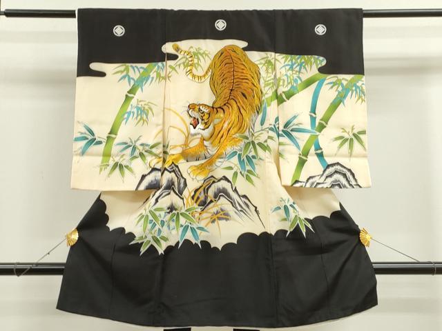 平和屋着物[]お宮参り　男の子　祝着　産着　初着　のしめ　刺繍　虎　笹竹文　金彩　逸品　CAAT6343ze