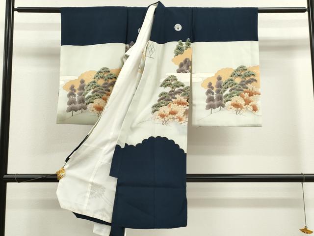 平和屋着物[]お宮参り　男の子　祝着　産着　初着　のしめ　作家物　駒刺繍　兜　水辺風景文　金彩　逸品　CAAT6378ze