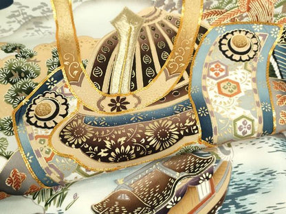 平和屋着物[]お宮参り　男の子　祝着　産着　初着　のしめ　作家物　駒刺繍　兜　水辺風景文　金彩　逸品　CAAT6378ze