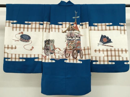 平和屋着物[]七五三　男の子　祝着・羽織・長襦袢・袴セット　駒刺繍　鉾　御所車　洗える着物　CAAT6386ze