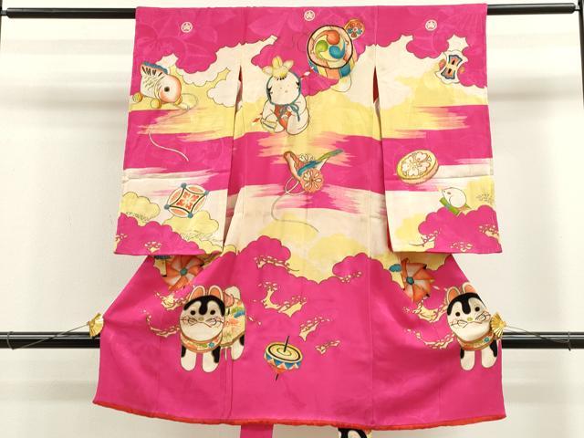 平和屋着物[]アンティーク　大正ロマン　お宮参り　女の子　祝着　産着　初着　のしめ　駒刺繍　唐子　玩具　金彩　逸品　CAAT6394ze