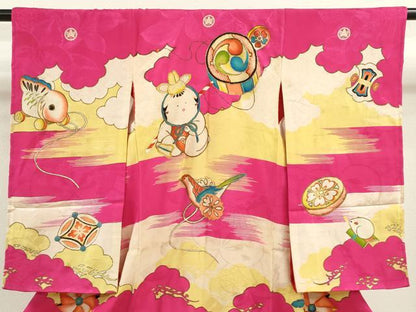 平和屋着物[]アンティーク　大正ロマン　お宮参り　女の子　祝着　産着　初着　のしめ　駒刺繍　唐子　玩具　金彩　逸品　CAAT6394ze
