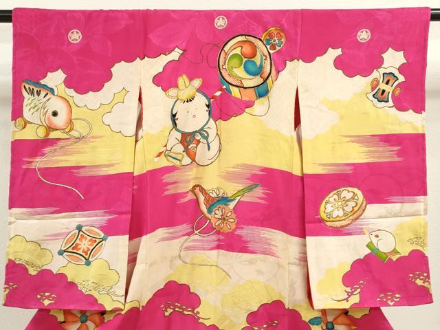 平和屋着物[]アンティーク　大正ロマン　お宮参り　女の子　祝着　産着　初着　のしめ　駒刺繍　唐子　玩具　金彩　逸品　CAAT6394ze