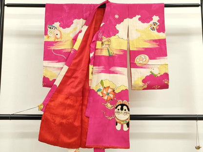 平和屋着物[]アンティーク　大正ロマン　お宮参り　女の子　祝着　産着　初着　のしめ　駒刺繍　唐子　玩具　金彩　逸品　CAAT6394ze