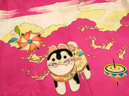 平和屋着物[]アンティーク　大正ロマン　お宮参り　女の子　祝着　産着　初着　のしめ　駒刺繍　唐子　玩具　金彩　逸品　CAAT6394ze