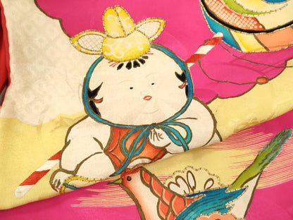 平和屋着物[]アンティーク　大正ロマン　お宮参り　女の子　祝着　産着　初着　のしめ　駒刺繍　唐子　玩具　金彩　逸品　CAAT6394ze