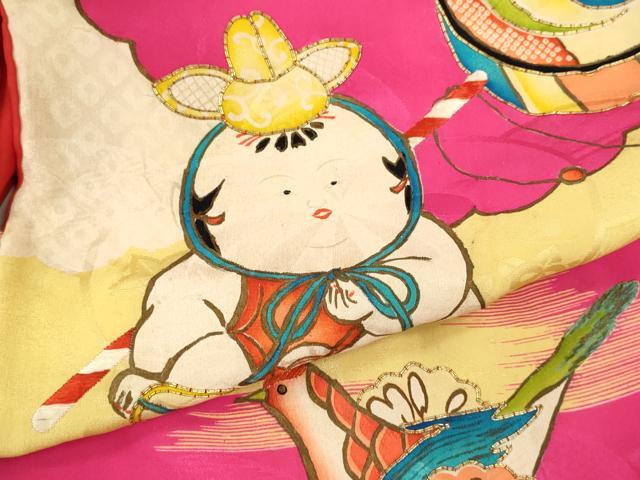 平和屋着物[]アンティーク　大正ロマン　お宮参り　女の子　祝着　産着　初着　のしめ　駒刺繍　唐子　玩具　金彩　逸品　CAAT6394ze