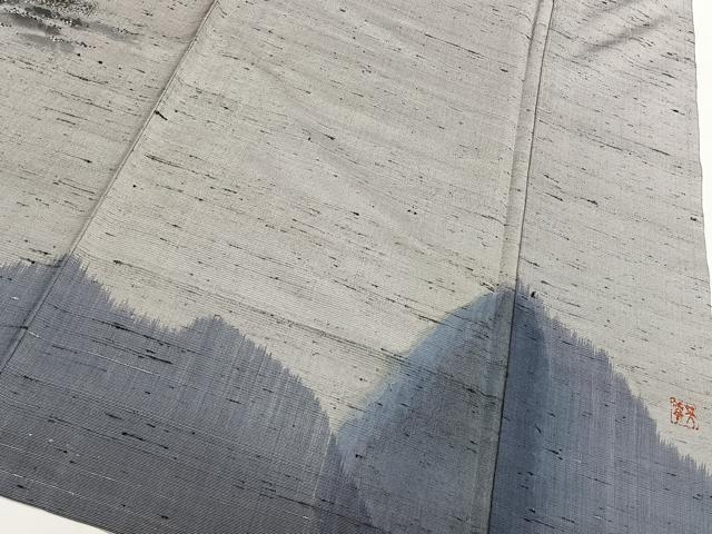 平和屋着物▽訪問着 単衣 作家物 紬地 手描き 人物風景文 金彩 正絹 逸品 CAAT6542xi