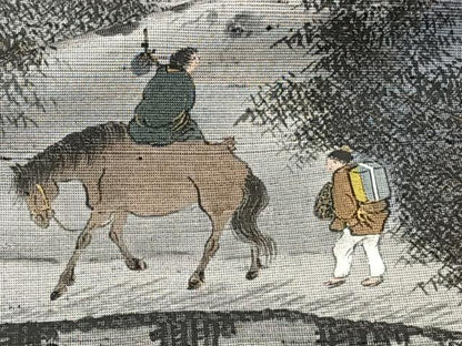 平和屋着物▽訪問着 単衣 作家物 紬地 手描き 人物風景文 金彩 正絹 逸品 CAAT6542xi