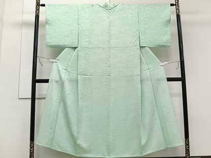 平和屋着物▽上質な色無地 単衣 笹地紋 白緑色 正絹 逸品 CAAT6545xi