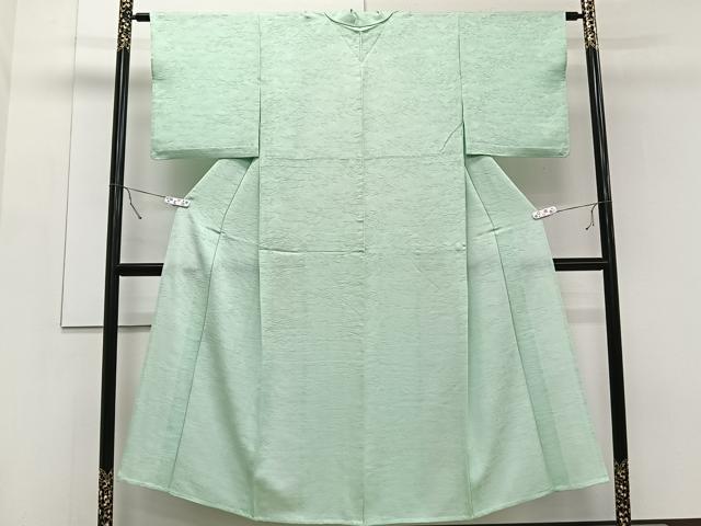 平和屋着物▽上質な色無地 単衣 笹地紋 白緑色 正絹 逸品 CAAT6545xi