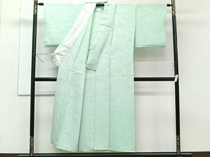 平和屋着物▽上質な色無地 単衣 笹地紋 白緑色 正絹 逸品 CAAT6545xi