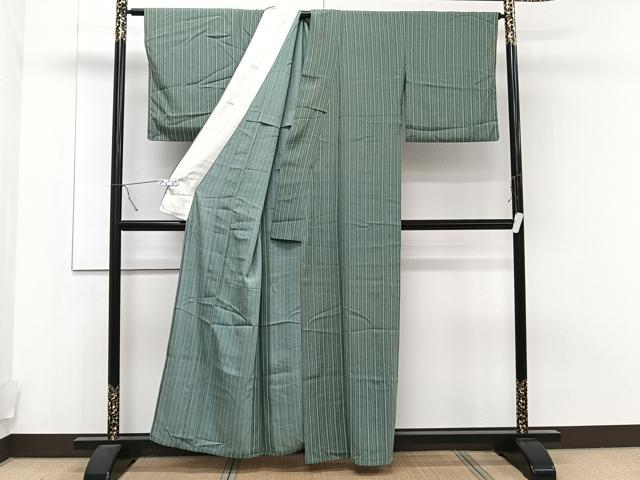 平和屋着物▽上質な小紋 単衣 縞 正絹 逸品 CAAT6546xi