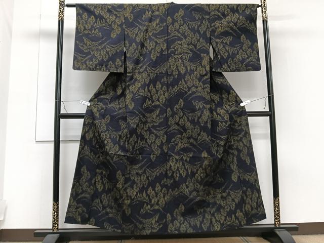 平和屋着物▽上質な紬 単衣 遠山樹林文 正絹 逸品 CAAT6547xi