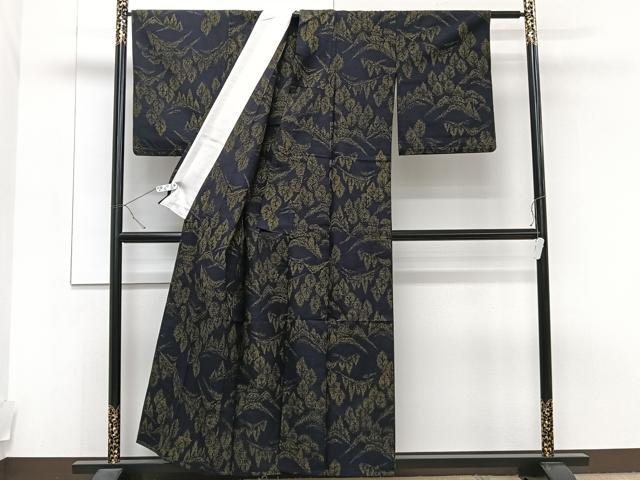 平和屋着物▽上質な紬 単衣 遠山樹林文 正絹 逸品 CAAT6547xi