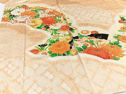 平和屋着物▽訪問着 単衣 絞り 扇面草花文 暈し染め 金彩 正絹 逸品 CAAT6550xi