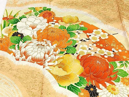 平和屋着物▽訪問着 単衣 絞り 扇面草花文 暈し染め 金彩 正絹 逸品 CAAT6550xi
