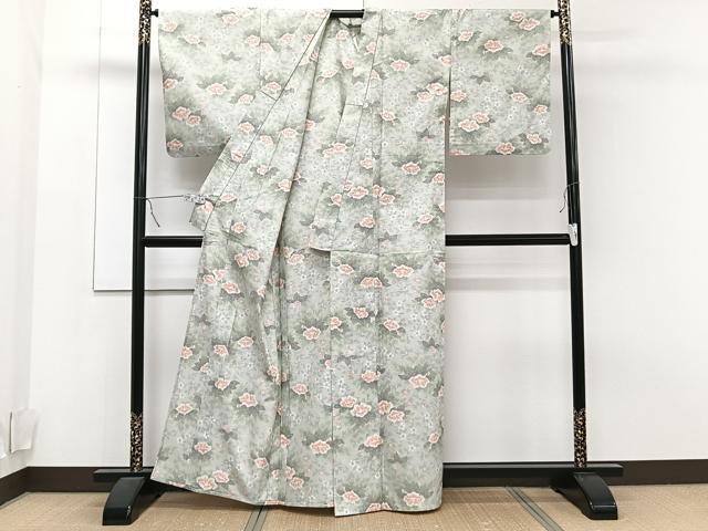 平和屋着物▽上質な紬　単衣　草花文　正絹　逸品　CAAT6553xi