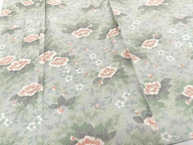 平和屋着物▽上質な紬　単衣　草花文　正絹　逸品　CAAT6553xi