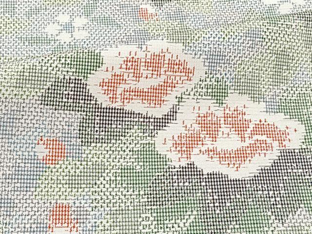 平和屋着物▽上質な紬　単衣　草花文　正絹　逸品　CAAT6553xi