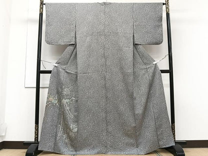 平和屋着物▽訪問着 単衣 辻が花 たたき染め 黒地 金銀彩 正絹 逸品 CAAT6555xi