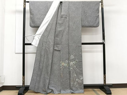 平和屋着物▽訪問着 単衣 辻が花 たたき染め 黒地 金銀彩 正絹 逸品 CAAT6555xi