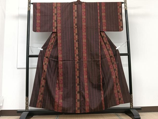平和屋着物▽上質な小紋 単衣 作家物 紬地 間道 正絹 逸品 CAAT6556xi