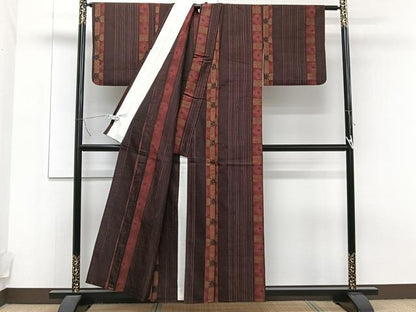 平和屋着物▽上質な小紋 単衣 作家物 紬地 間道 正絹 逸品 CAAT6556xi