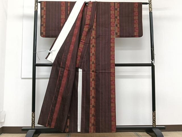 平和屋着物▽上質な小紋 単衣 作家物 紬地 間道 正絹 逸品 CAAT6556xi