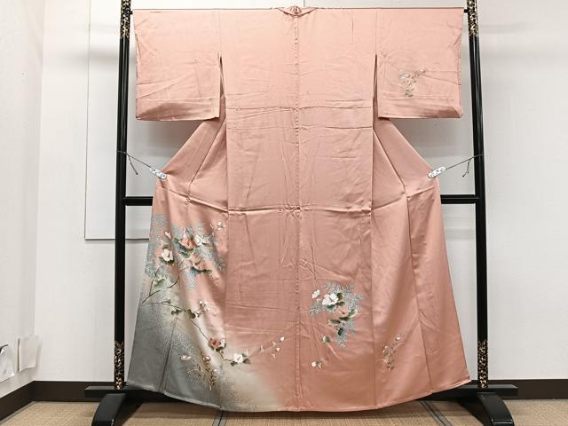 平和屋着物▽訪問着 単衣 草花文 暈し染め 金彩 正絹 逸品 CAAT6560xi