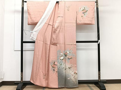平和屋着物▽訪問着 単衣 草花文 暈し染め 金彩 正絹 逸品 CAAT6560xi