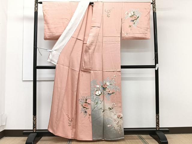 平和屋着物▽訪問着 単衣 草花文 暈し染め 金彩 正絹 逸品 CAAT6560xi