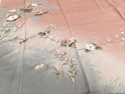 平和屋着物▽訪問着 単衣 草花文 暈し染め 金彩 正絹 逸品 CAAT6560xi