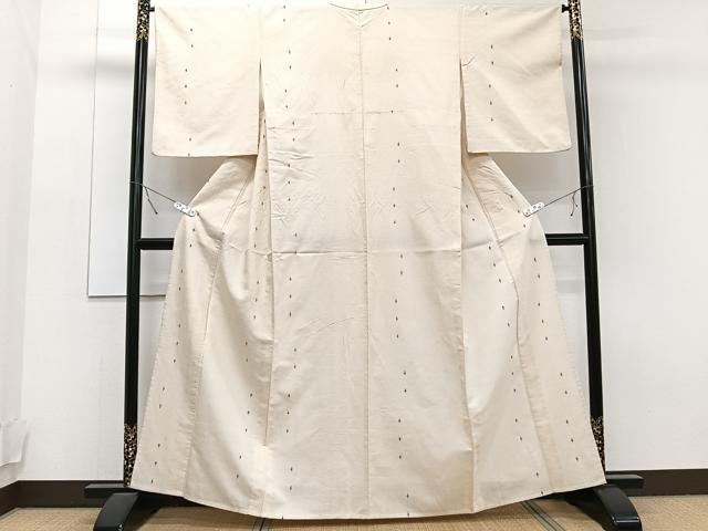 平和屋着物▽琉球紬 単衣 十字絣 反端付き 正絹 逸品 CAAT6561xi