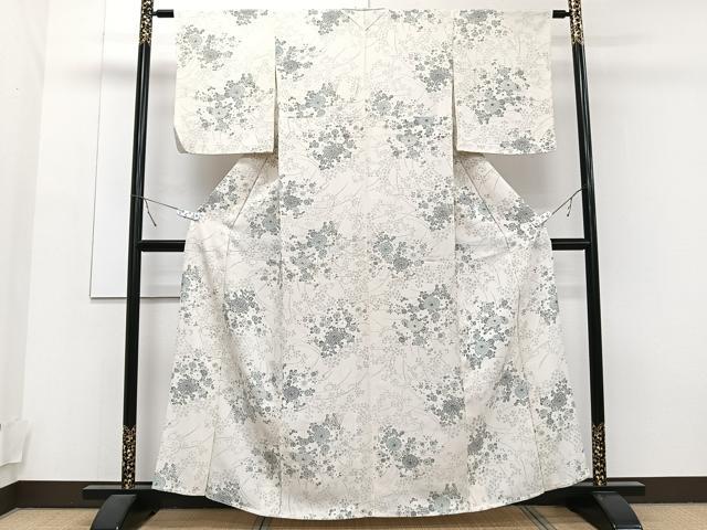 平和屋着物▽上質な小紋 単衣 草花文 正絹 逸品 CAAT6562xi
