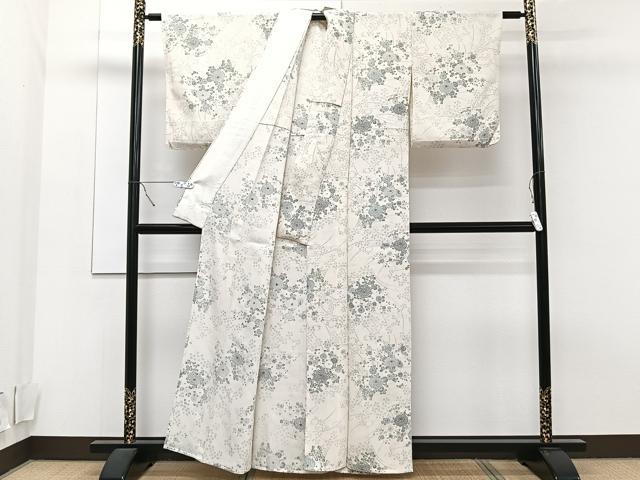 平和屋着物▽上質な小紋 単衣 草花文 正絹 逸品 CAAT6562xi