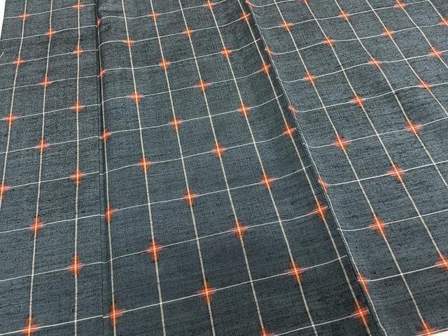 平和屋着物▽上質な紬 単衣 格子柄 正絹 逸品 CAAT6568xi