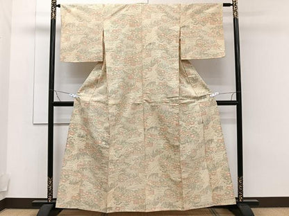 平和屋着物▽上質な紬　単衣　草花文　正絹　逸品　CAAT6569xi