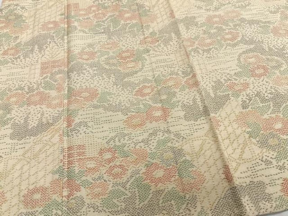 平和屋着物▽上質な紬　単衣　草花文　正絹　逸品　CAAT6569xi