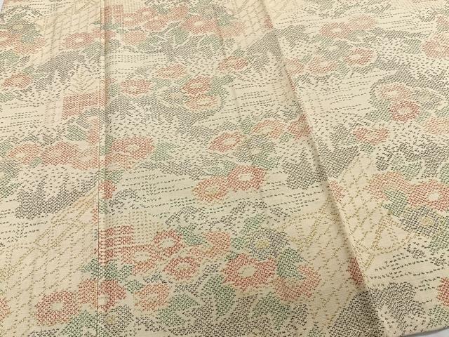 平和屋着物▽上質な紬　単衣　草花文　正絹　逸品　CAAT6569xi
