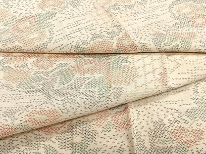 平和屋着物▽上質な紬　単衣　草花文　正絹　逸品　CAAT6569xi
