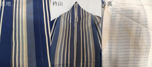 平和屋着物▽上質なお召　単衣　縞　正絹　逸品　CAAT6571xi
