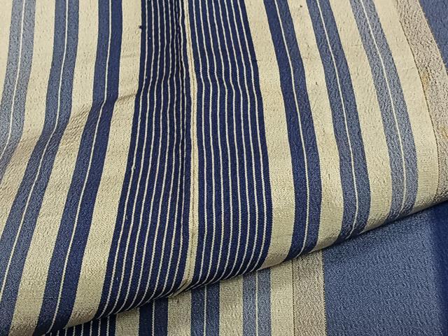 平和屋着物▽上質なお召　単衣　縞　正絹　逸品　CAAT6571xi