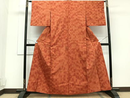 平和屋着物▽上質な紬 単衣 幾何学文 正絹 逸品 CAAT6572xi