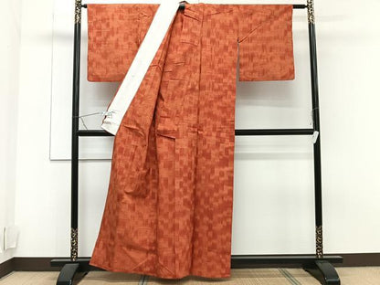平和屋着物▽上質な紬 単衣 幾何学文 正絹 逸品 CAAT6572xi