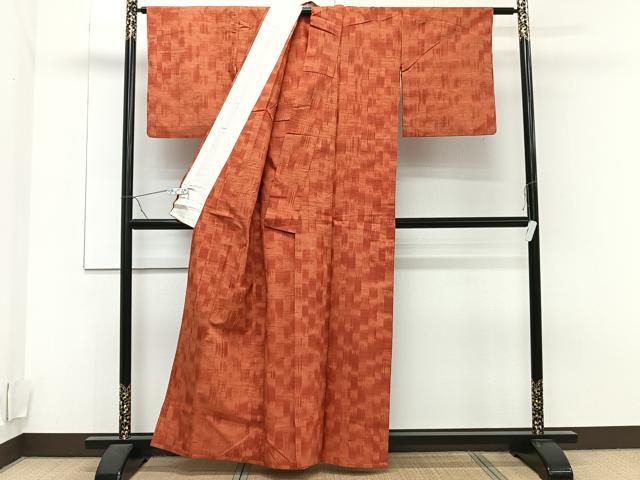 平和屋着物▽上質な紬 単衣 幾何学文 正絹 逸品 CAAT6572xi