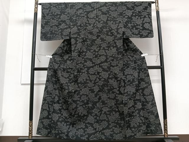 平和屋着物▽上質な紬 単衣 草花文 正絹 逸品 未使用 CAAT6576xi