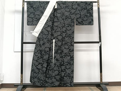 平和屋着物▽上質な紬 単衣 草花文 正絹 逸品 未使用 CAAT6576xi